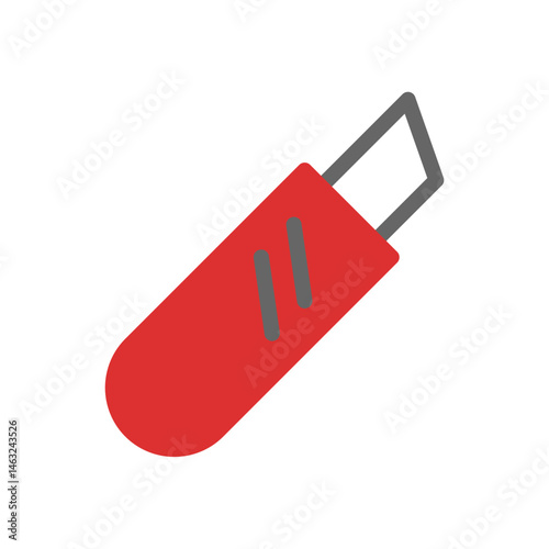 Minimalist illustration of a red utility knife with a gray blade and accents