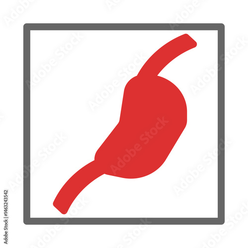 A Simplified Red Stomach Icon in a Gray Square Frame for Medical Purposes