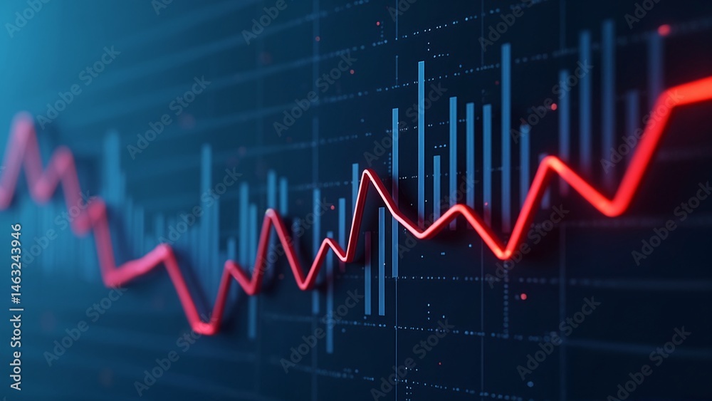 A red and blue line graph on a dark blue background. A red and blue line graph on a dark blue background.