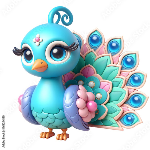 Cute 3d peacock isolated on white background