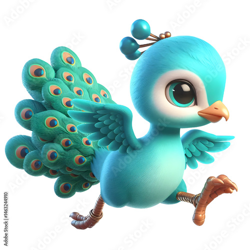 Cute 3d peacock isolated on white background