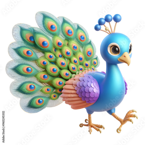 Cute 3d peacock isolated on white background