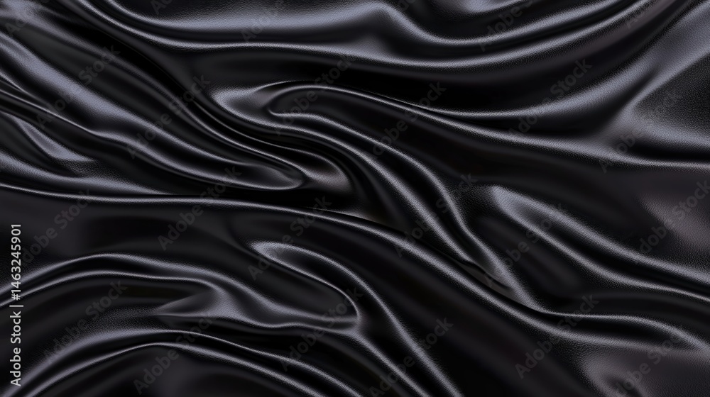Obraz premium Shiny black satin fabric with smooth, flowing folds and elegant texture, creating a luxurious and dramatic visual effect.