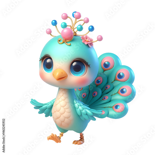 Cute 3d peacock isolated on white background