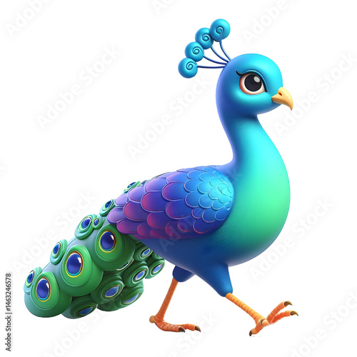 Cute 3d peacock isolated on white background