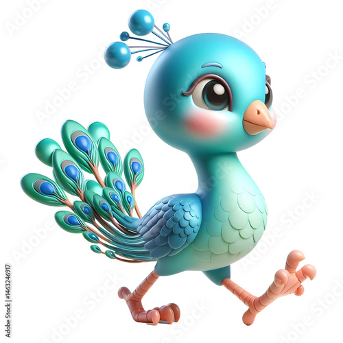 Cute 3d peacock isolated on white background