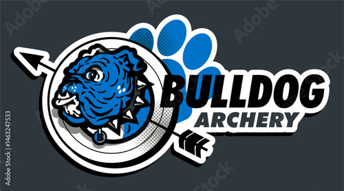 archery team design with bulldog mascot inside target for school, college or league sports