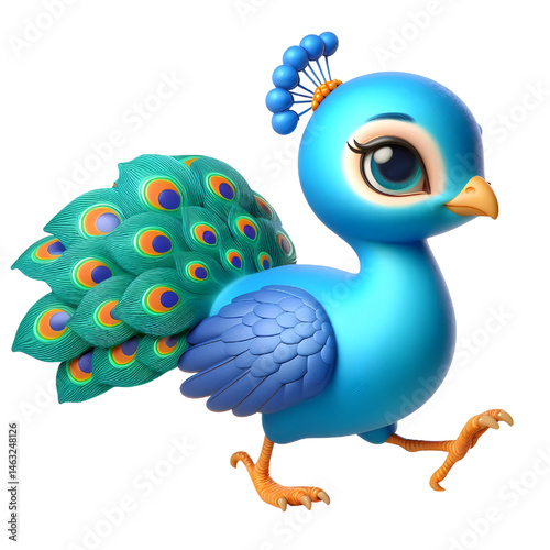 Cute 3d peacock isolated on white background