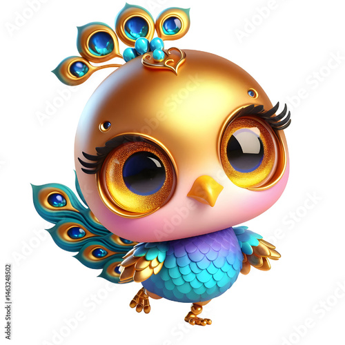 Cute 3d peacock isolated on white background
