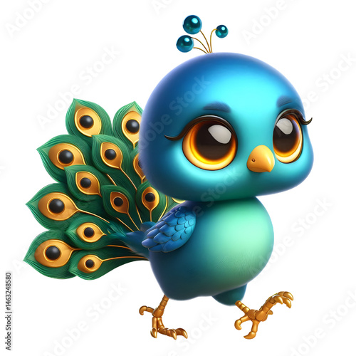 Cute 3d peacock isolated on white background