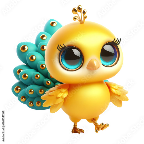 Cute 3d peacock isolated on white background