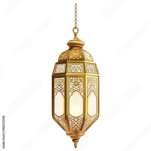 Ornate Golden Ramadan Lantern, Hanging