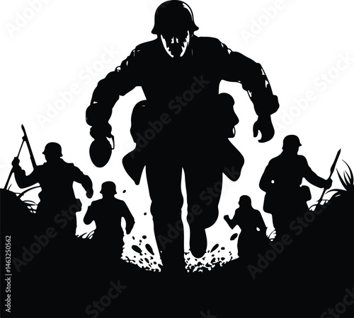 Soldiers Silhouette Set | Military, Army, Combat Poses Silhouettes of Armed Soldiers | War, Battle, Tactical Icons