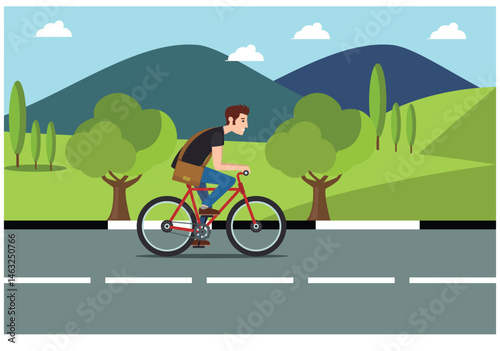 People rides a sports bike on a park road with friend, Vector Illustration	