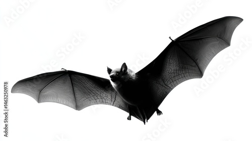 Realistic bat silhouette, white background