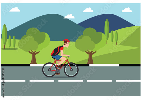 People rides a sports bike on a park road with friend, Vector Illustration	