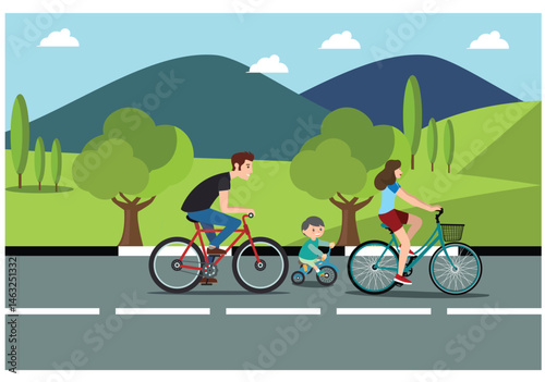 People rides a sports bike on a park road with friend, Vector Illustration	