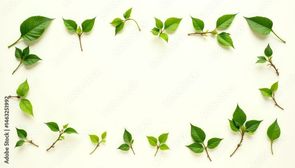 Fototapeta premium A white background with a variety of green leaves arranged in a circle