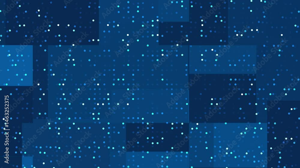 Dark Blue corporate abstract background with white and blue dots suitable for graphic design projects, website backgrounds, social media posts, and presentations. Seamless loop.