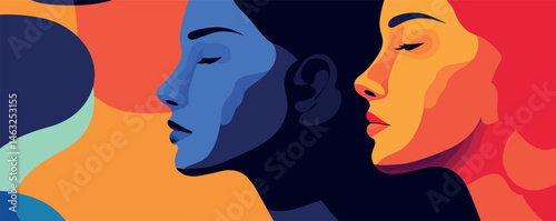 Abstract pop art portrait of two women facing opposite directions.