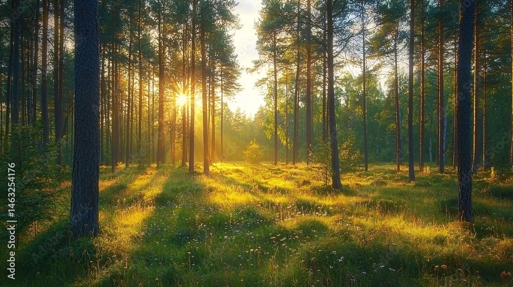 Fototapeta premium The sight of sunlight passing through the woods