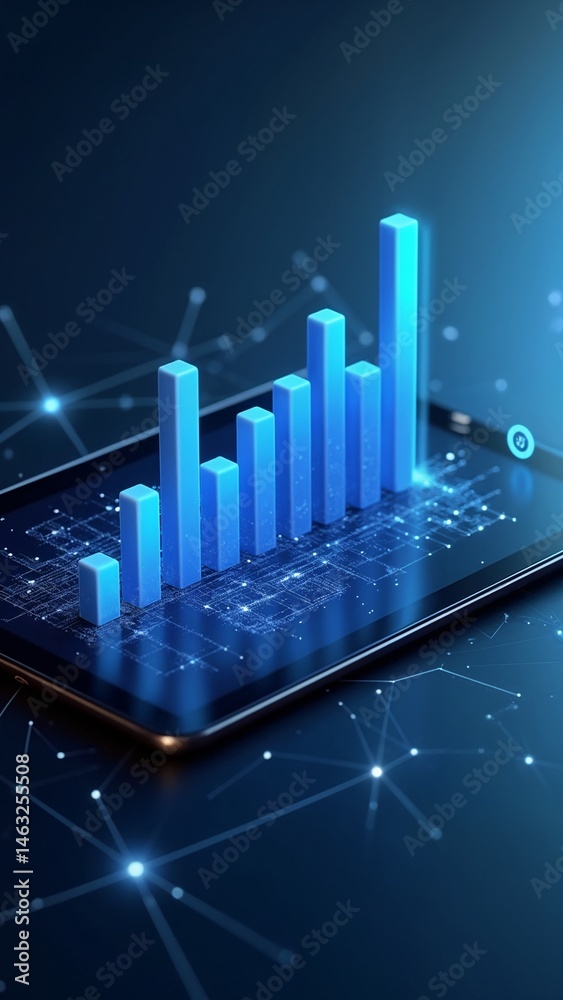 Naklejka premium A 3D illustration of a smartphone with a bar chart on the screen.