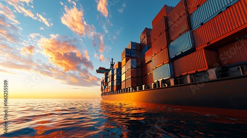 Wallpaper Mural Industrial ocean scene with lone ship stacked with containers under early morning sky, minimalism meets realism, rich surface detail and texture Torontodigital.ca