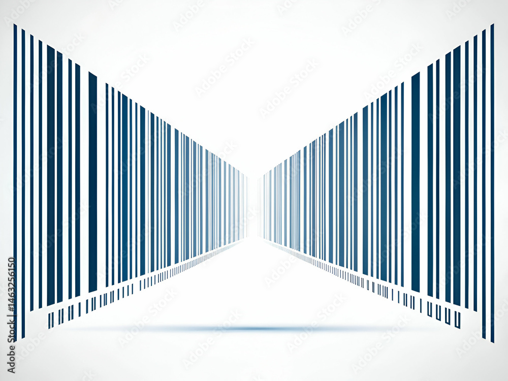 Obraz premium Abstract Barcode Tunnel Perspective on White