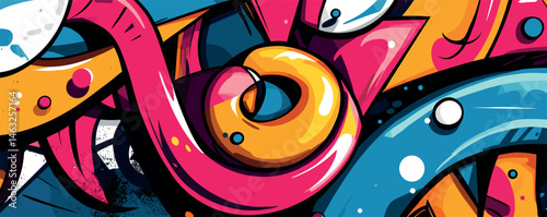 Colorful abstract graffiti art with vibrant shapes and bold patterns.