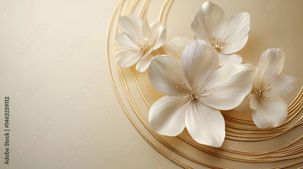 Elegant White Blossoms with Gold Accents – Luxury Floral Art on Minimalist Background Elegant White Blossoms with Gold Accents – Luxury Floral Art on Minimalist Background