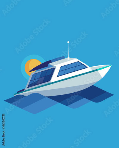 The vessels sleek design optimized for solar energy efficiency ting through the water with ease.. Vector illustration