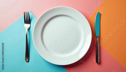 Empty plate with simple cutlery, signifying abstinence , restraint, diet, pure