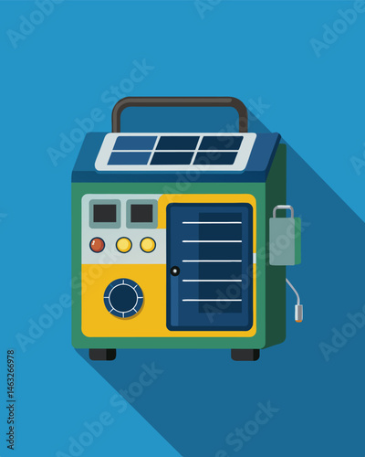 With the ability to charge during the day and provide power at night a solarpowered portable generator is a reliable source of electricity for outdoor events and gatherings.. Vector illustration
