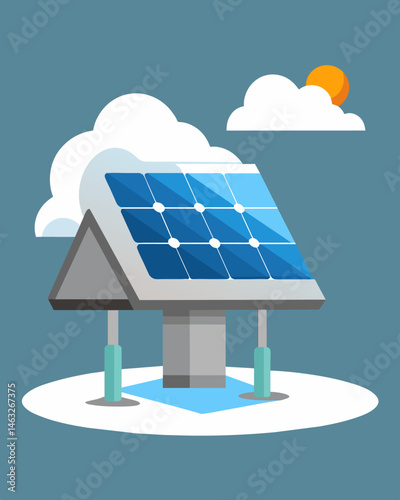 The perseverance of snowcovered solar panels still producing energy on a grey and overcast day.. Vector illustration