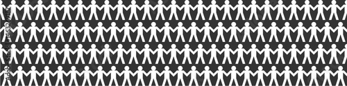 Seamless Papercut human chain vector with simple stick figures holding hands. Ideal for community, teamwork, unity, cooperation, togetherness, and social group design illustrations.