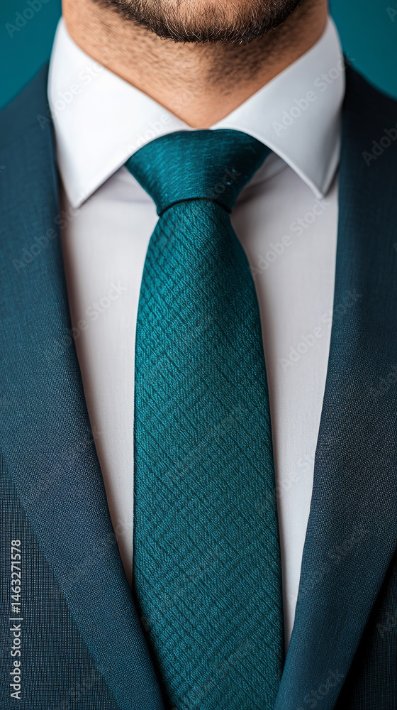 Modern executive style with turquoise tie in professional corporate setting