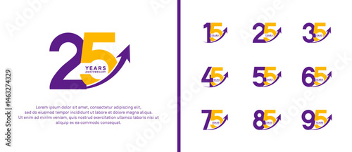 set of anniversary logo flat purple and yellow color on white background for celebration moment