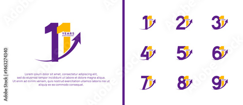 set of anniversary logo flat purple and yellow color on white background for celebration moment
