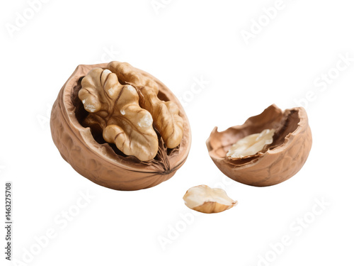 Cracked Walnut with Kernel Close Up Studio Shot