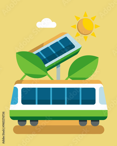 The solar panels on the trains roof are a constant reminder to passengers of the trains dedication to ecofriendly practices.. Vector illustration