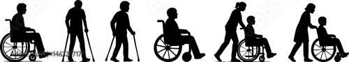 Silhouette of People with Disabilities and Support Figures