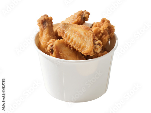 Crispy Fried Chicken Wings in a White Paper Cup