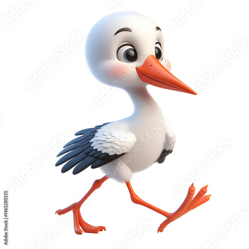 Cute 3d Stork isolated on white background