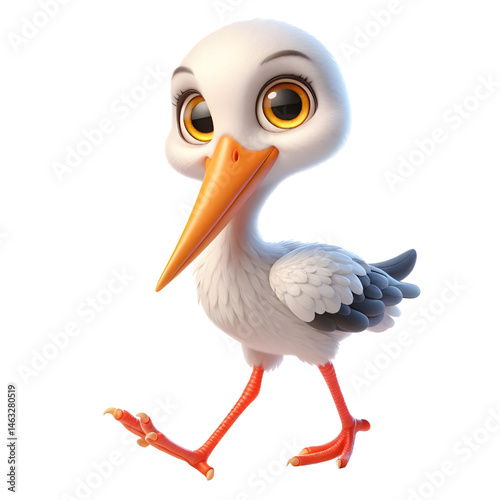 Cute 3d Stork isolated on white background