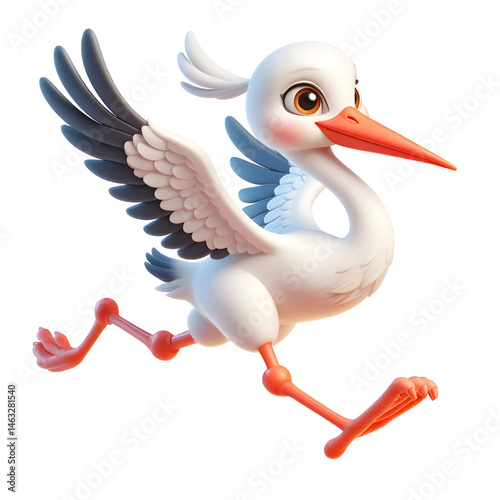Cute 3d Stork isolated on white background