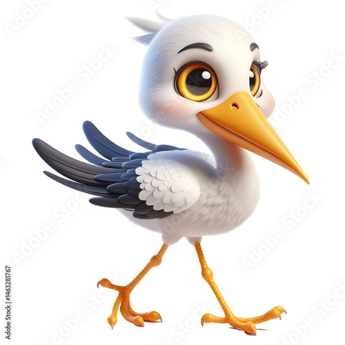 Cute 3d Stork isolated on white background