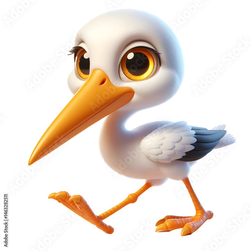 Cute 3d Stork isolated on white background