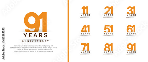 set of anniversary logo style. vector design orange color for celebration