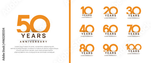 set of anniversary logo style. vector design orange color for celebration