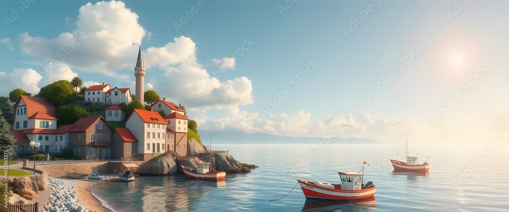 Obraz premium Coastal Charm 3D summer background